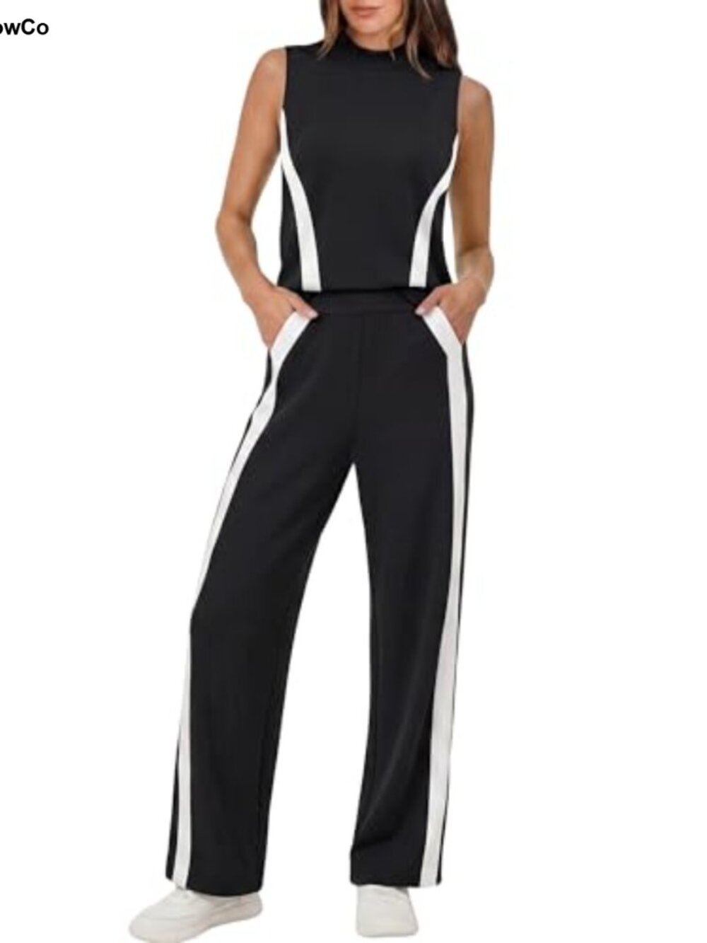 Womens 2 Piece Lounge Set Mock Neck Tank Wide Leg Pants Travel Outfit